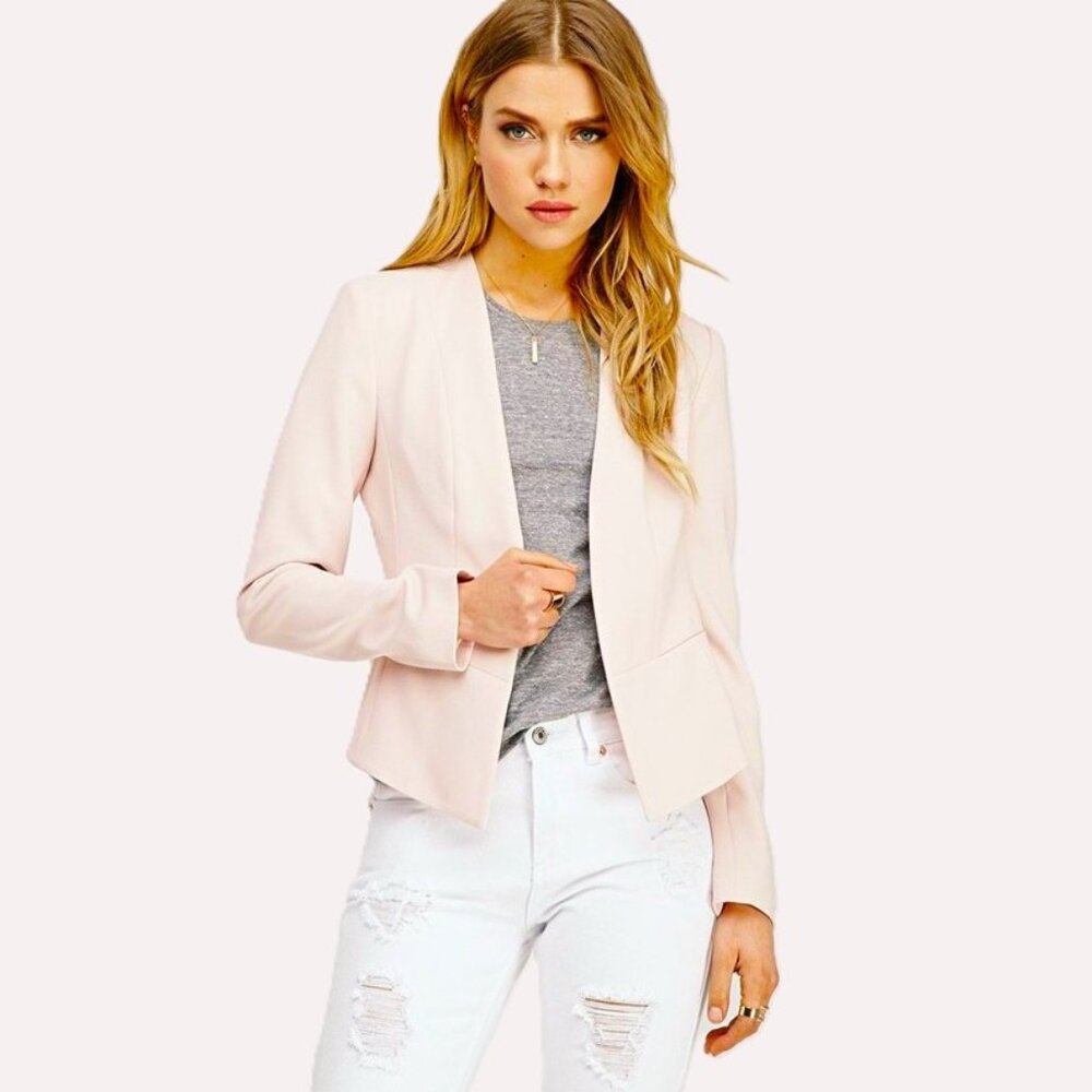 Soft Blush Pink Open-Front Collarless Blazer - Size Small